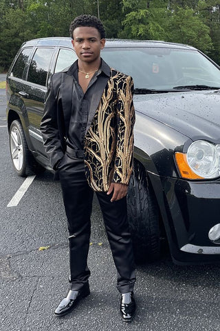 Black Golden Sequin Notch Lapel 2 Pieces Men's Prom Suits