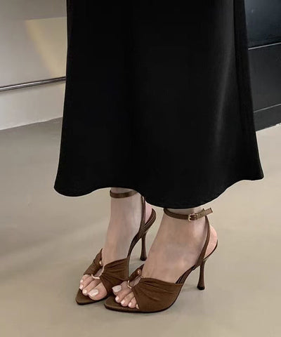 Braune Sandalen Stiletto Satin Chic Splicing Peep Toe