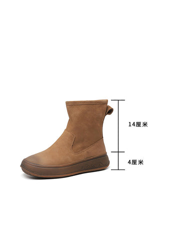 Women Vintage Leather Spliced Flat Ankle Boots
