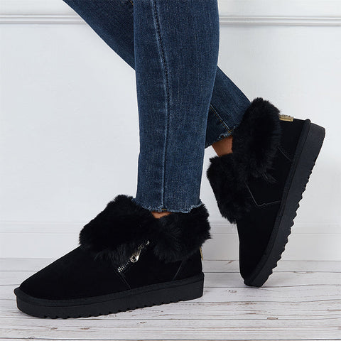 Plüsch-Flats, Slip-on-Schneestiefel, mit Kunstfell gefüttert, Loafer-Schuhe