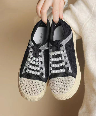 Lässige Spleißen Flat Feet Schuhe Schwarz Atmungsaktives Mesh