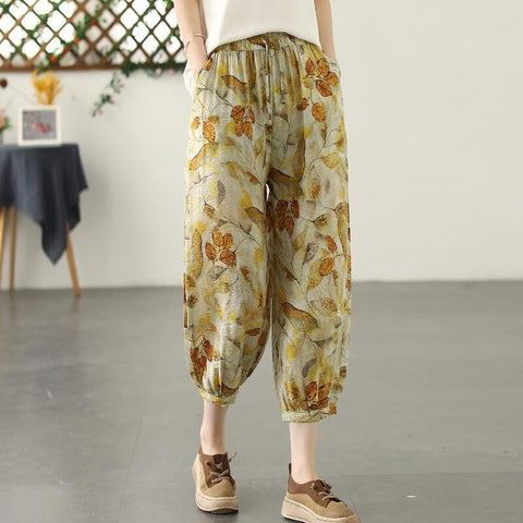 Summer Retro Print Loose Cotton Linen Pants