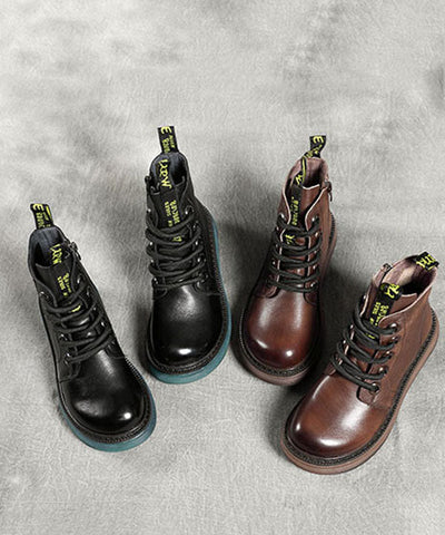 Einzigartige Cross Strap Boots Braun Warm Fleece Rindsleder