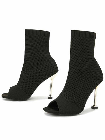 Peep Toe Stiletto Heeled Sock Boots
