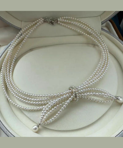 French Multi-Layered Bow Pearl Necklace