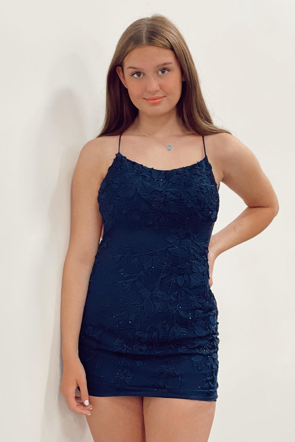 Sheath Spaghetti Straps Orange Short Homecoming Dress with Appliques