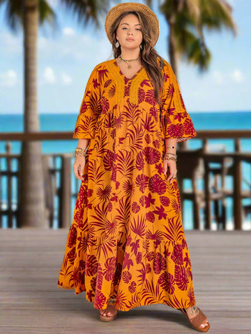 Plus Size Lace Detail Vacation Maxi Dress