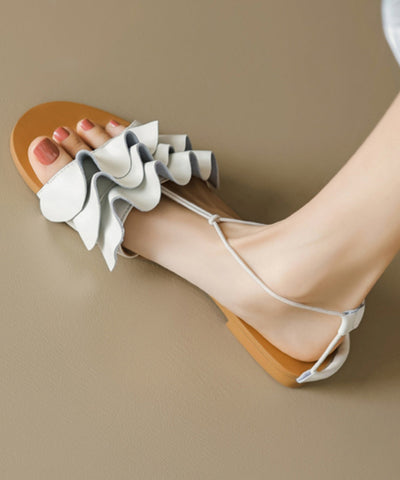 Fashion Gold Flat Sandals Splicing Wrinkled Peep Toe