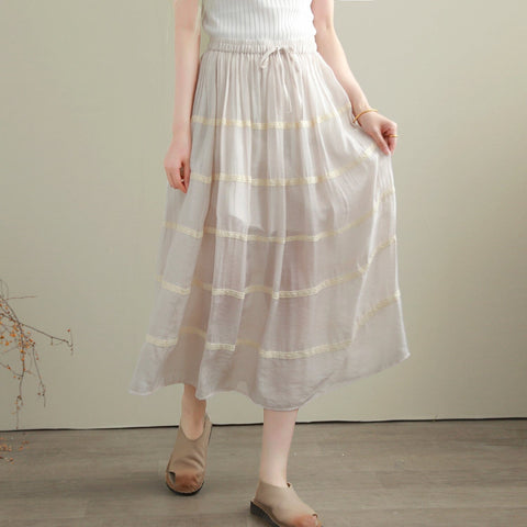 Summer Casual Cotton Linen Patchwork A-Line Skirt