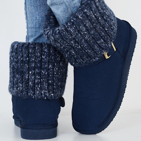 Knit Splicing Warm Ankle Non Slip Snow Boots Winter Short Booties