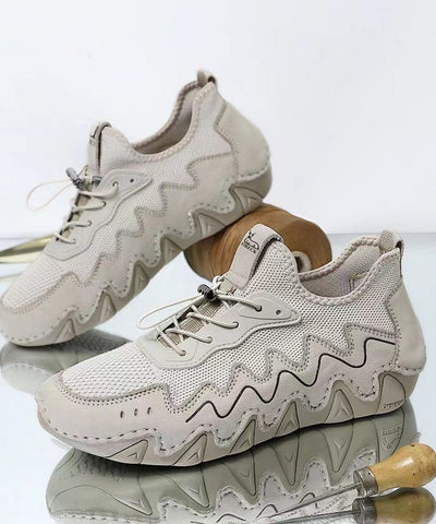 Beige, atmungsaktive Mesh-Schuhe mit Kreuzriemen und Spleißen von Plattfüßen