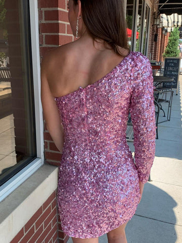 One-Shoulder Sequins Homecoming Dress