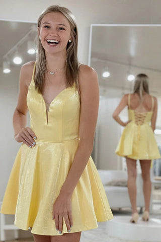 A Line Spaghetti Straps Homecoming Dress with Criss Cross