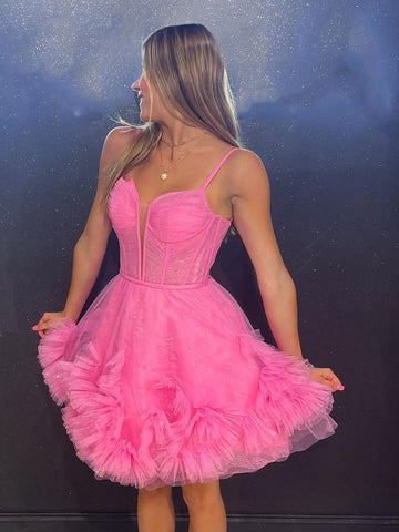 A-Linie V-Ausschnitt Kurzes Tüll-Heimkehrkleid