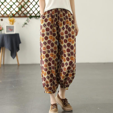 Summer Retro Print Loose Cotton Linen Pants