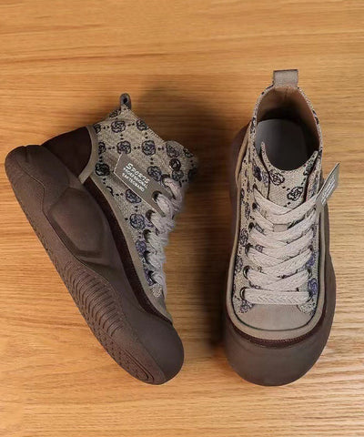 Khaki Casual Canvas Plateau Flats Schuhe Cross Strap