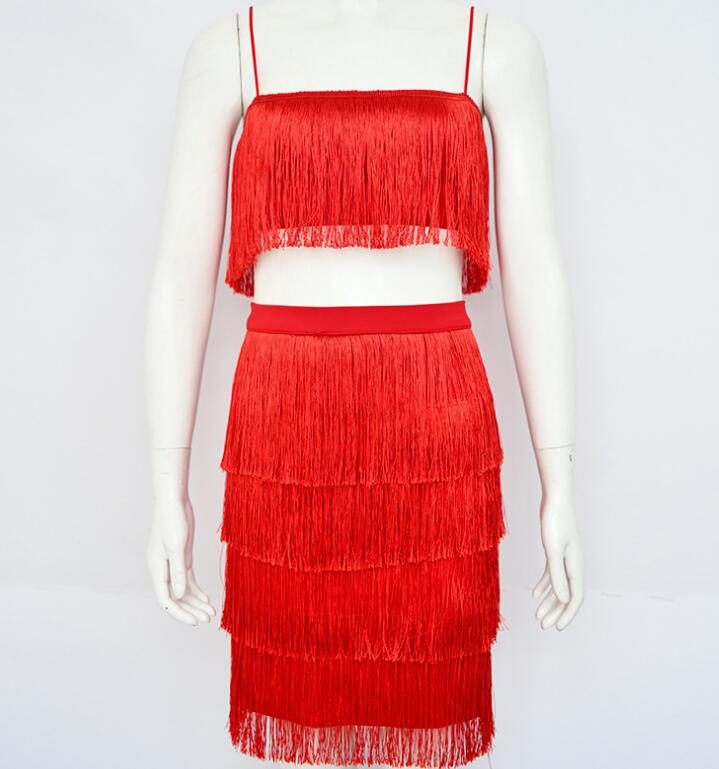 Tassel Strapless Sexy Two Pieces Set  Bandage Dress 