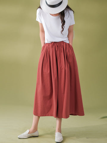 Women Summer Solid Pleat Pocket Loose Wide-leg Pants