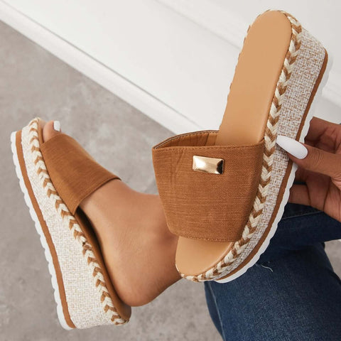 Open Toe Espadrille Platform Wedges Slip on Sandals
