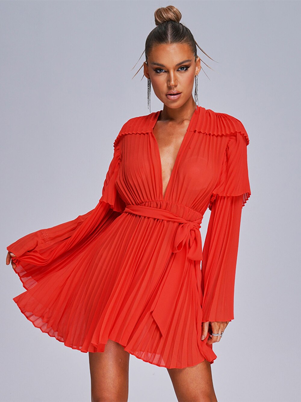 Empire Waist Party Chiffon Dress Draped Vestidos