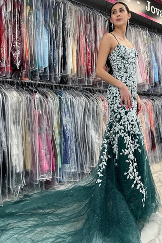 Mermaid Spaghetti Straps Lace Tulle Prom Dress