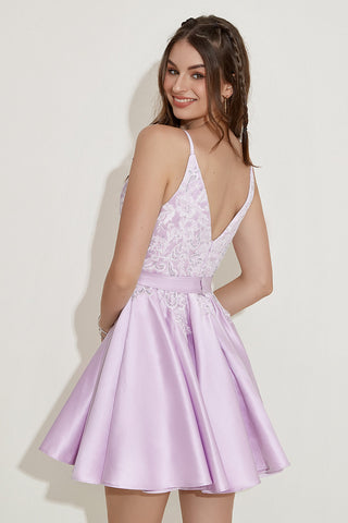 Purple Beading Satin Homecoming Dress with Appliques