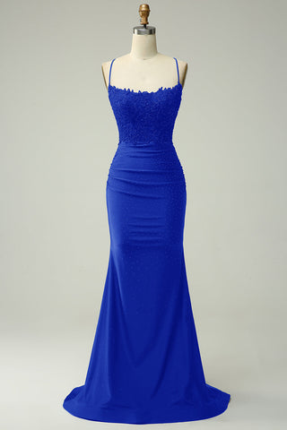 Mermaid Spaghetti Straps Dark Green Long Prom Dress with Appliques