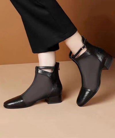 Einzigartige klobige Stiefel aus braunem Tüll mit Reißverschluss