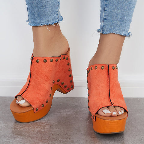 Retro Chunky Platform Heel Mules Slip on Sandals