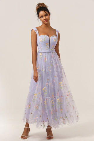 Cute A Line Sweetheart Light Purple Long Prom Dress with Embroidery