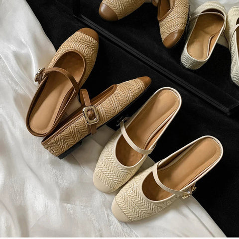 Designer Summer Women Weave Mules Slippers Fashion Shallow Slip On Ladies Outdoor Slides Female Flats Shoes