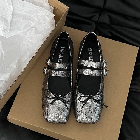 Designer Frühling Damen Mary Jane Schuhe Fashion Square Toe Damen Komfort Weiche Sohle Flats Damen Komfort Ballerinas Schuhe
