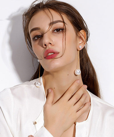 Elegant White Long Tasseled Pearl Drop Earrings