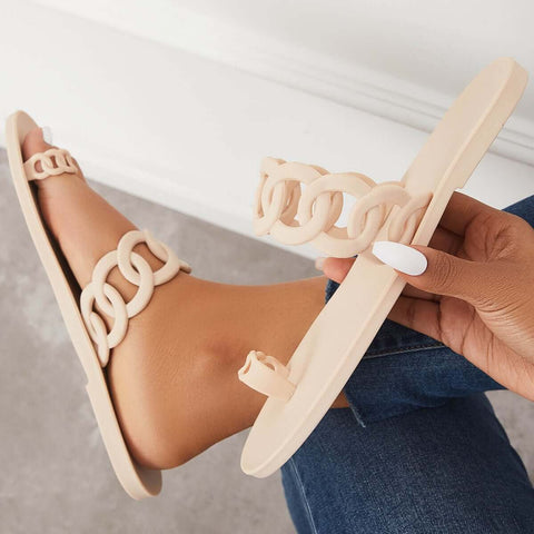 Slip-on Slide Sandals Toe Ring Single Band Flat Slippers