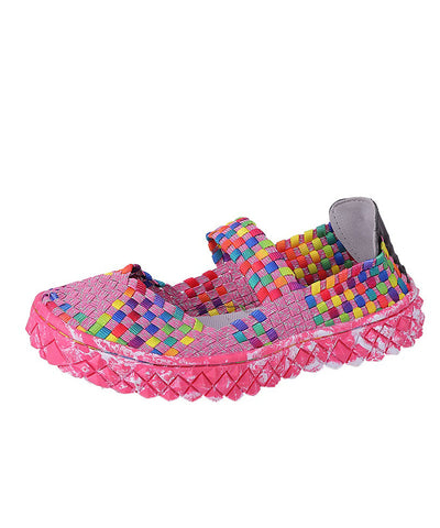 Lässige flache Spleißenschuhe für Frauen Rose Strickstoff