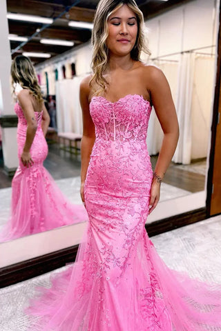 Mermaid Sweetheart Neck Lace Long Prom Dress With Appliques