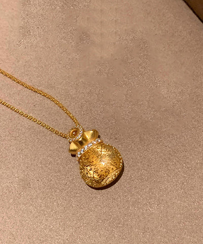 Chinese Style Gold Copper Overgild Zircon Lucky Bag Pendant Necklace