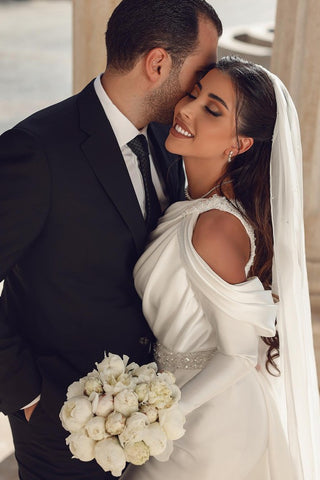Long Sleeves Mermaid Wedding Dress Overskirt Online