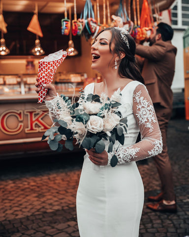 Long Sleeves White Wedding Dress Mermaid Lace Online