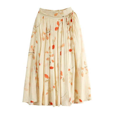 Women Summer Retro Casual Linen A-Line Skirt