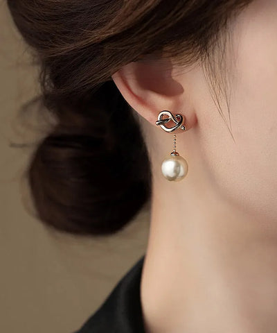 Original Design Silk Copper Love Pearl Drop Earrings
