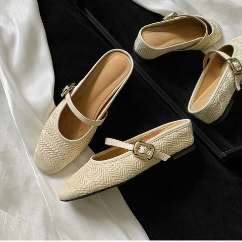 Designer Summer Women Weave Mules Slippers Fashion Shallow Slip On Ladies Outdoor Slides Female Flats Shoes