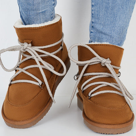 Lace Up Ankle Snow Boots Non Slip Warm Winter Booties