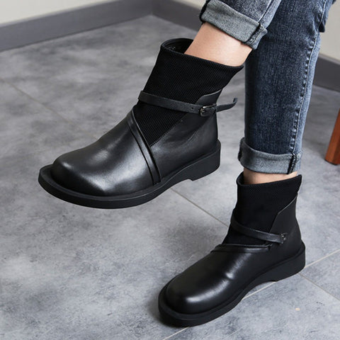 Cozy Vintage Leather Paneled Flats Martin Boots