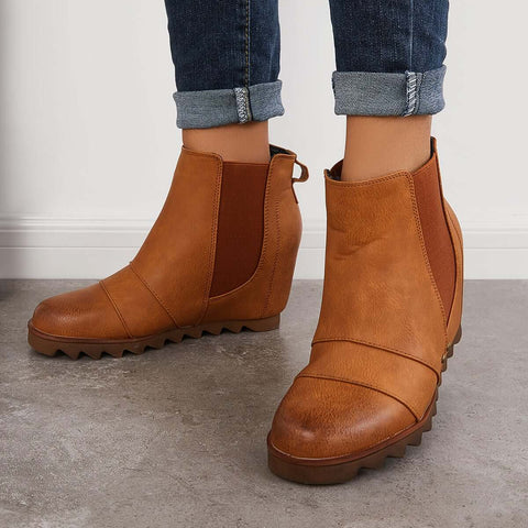Non-Slip Hidden Wedge Chelsea Boots Pull on Ankle Booties
