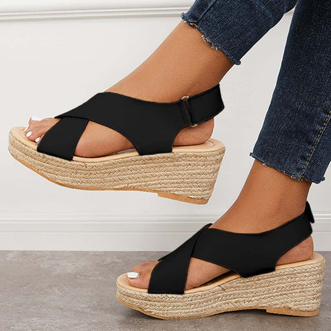 Criss Cross Espadrilles Platform Wedges Ankle Strap Sandals