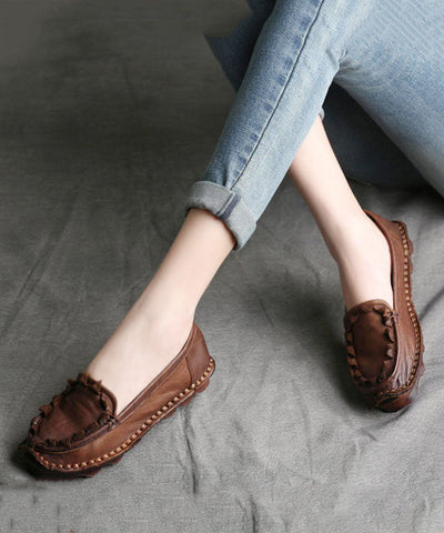 Kaffee Flache Schuhe Für Frauen Spleißen Rindsleder Vintage