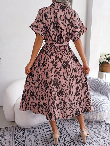 Elegant Short Tie Waist Resort Midi Dress