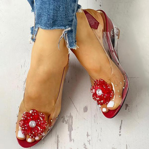Yellow Slingback Flower Rhinestone Sandals