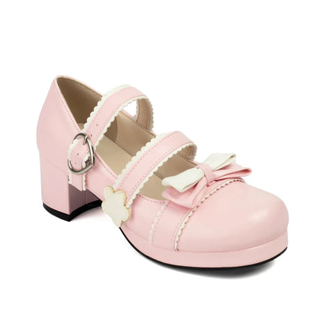 - Japanese Harajuku Style Spring Lolita Cute Girls Sweet Pumps Mixed Color Round Toe Cosplay BowTie Kawaii Chic Mary Janes Shoes